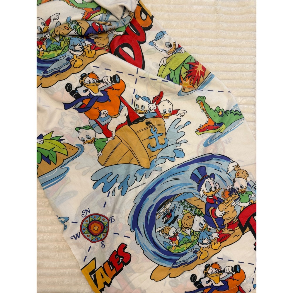 Vintage 1986 Disney DuckTales Flat Sheet Scrooge McDuck Launchpad McQuack Kids
